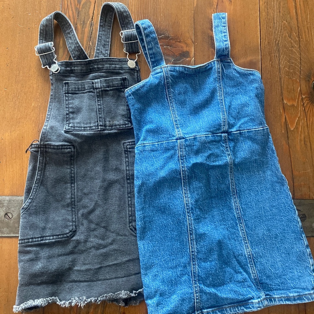 Denim overall dresses set of 2, girls 6-6x